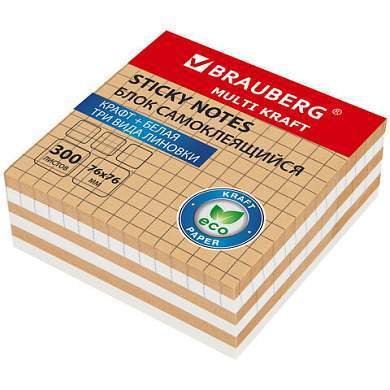Блок самоклеящийся крафтовый (стикеры) BRAUBERG, MULTI KRAFT 76х76 мм, 300 листов, 115209 (арт. 115209)
