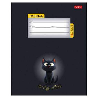 Тетрадь 18 л., HATBER клетка, обложка картон, "Котенок уголек" (микс в спайке), 091435, 18Т5В1 (арт. 107477)