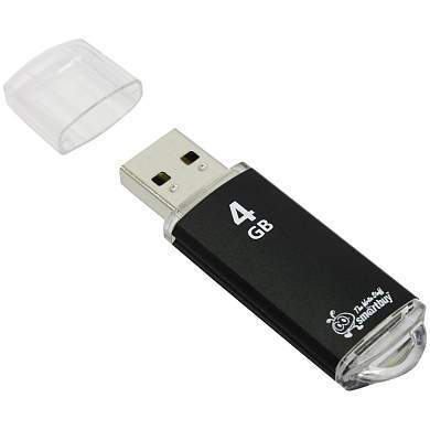 Память Smart Buy "V-Cut" 4GB, USB 2.0 Flash Drive, черный (металл. корпус ) (арт. 227881)