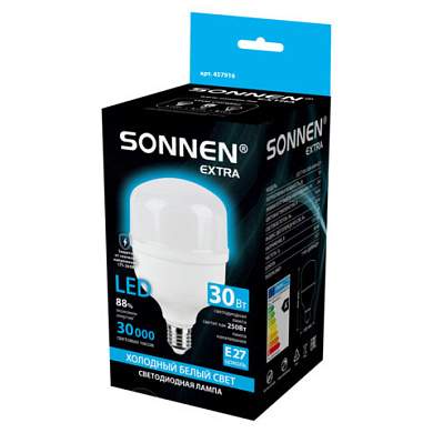 Лампа светодиодная SONNEN EXTRA, 30 (250) Вт, Е27, цилиндр, холодный белый, 30000 ч, LED Т100-30W-6500-Е27, 457916 (арт. 457916)