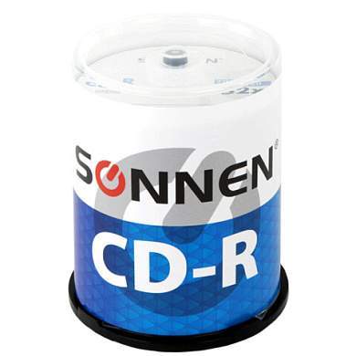 Диски CD-R SONNEN, 700 Mb, 52x, Cake Box (упаковка на шпиле) КОМПЛЕКТ 100 шт., 513533 (арт. 513533)