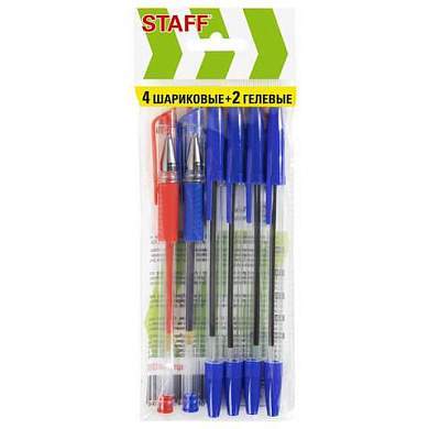 Ручки шариковые и гелевые STAFF "Basic ST-01", НАБОР 6 ШТУК, АССОРТИ, узел 0,7 мм, линия письма 0,35 мм, 144080 (арт. 144080)