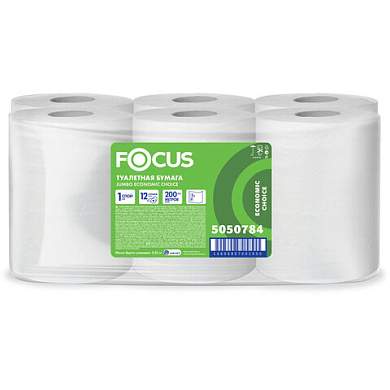 Бумага туалетная 200 м, FOCUS (система Т2) Eco Jumbo, 1 слой, цвет белый, КОМПЛЕКТ 12 рулонов, 5050784 (арт. 118574)