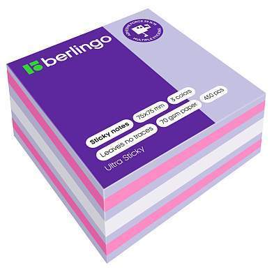 Самоклеящийся блок Berlingo "Ultra Sticky", 75*75мм, 450л., 3 цвета (арт. 270291)