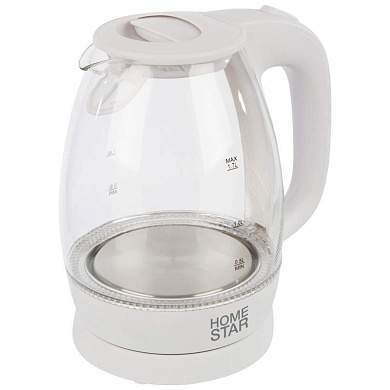Чайник электр. HomeStar HS-1012 Белый (диск, 1,7л), 2,2кВт, стекло, пластик, подсветка 3566 (арт. 676513)