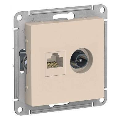 Schneider AtlasDesign мех. роз. коннек TV+комп. СУ 1 мест. беж. (пл. осн. RG6+RJ45, 0,7dB) ATN000289 (арт. 662411)