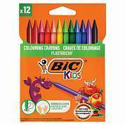Мелки пластиковые BIC "Plastidecor", 12 цветов, ультрапрочные, круглые, картонная упаковка, подвес, 945764 (арт. 222900)