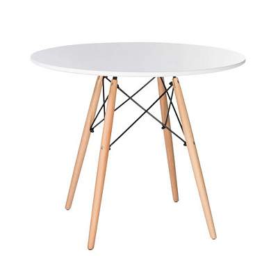 Стол обеденный BRABIX "Eames T-01", круглый, диаметр 80 см, опоры дерево, белый, 532633 (арт. 532633)