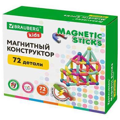 Магнитный конструктор MAGNETIC STICKS, 72 магнитные детали, BRAUBERG KIDS, 665722 (арт. 665722)