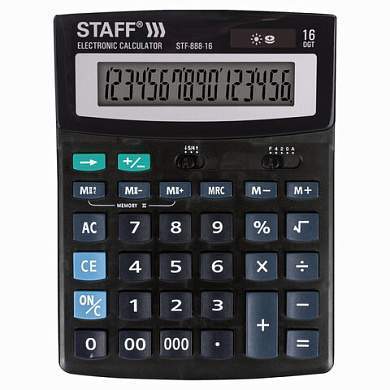 Калькулятор настольный STAFF STF-888-16 (200х150 мм), 16 разрядов, двойное питание, 250183 (арт. 250183)
