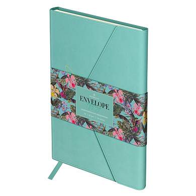 Ежедневник недатированный, А5, 136л., твердый переплет, кожзам, Greenwich Line "Envelope. Tiffany", на кнопке (арт. 370227)