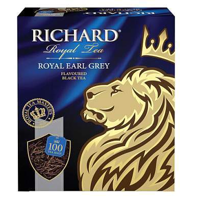 Чай RICHARD "Royal Earl Grey" черный цейлонский с бергамотом, 100 пакетиков по 2 г, 610250 (арт. 622172)