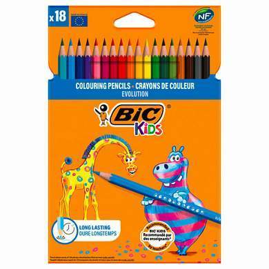 Карандаши цветные BIC "Kids ECOlutions Evolution", 18 цветов, пластиковые, заточенные, европодвес, 937513 (арт. 181124)