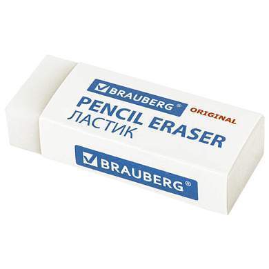 Ластик BRAUBERG "Original", 45х17х10 мм, белый, прямоугольный, экологичный ПВХ, картонный держатель, 228076 (арт. 228076)