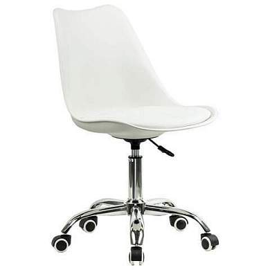 Кресло стул BRABIX "Eames MG-310 CH", хром, пластик белый, экокожа белая, 532923 (арт. 532923)