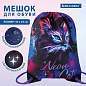 Мешок для обуви BRAUBERG PREMIUM, карман, подкладка, светоотражайка, 43х33 см, "Neon cat", 271621 (арт. 271621)