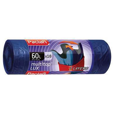 Мешки для мусора 60 л, с ушками, синие, рулон 16 шт., ПВД, 30 мкм, 60х75 см, PACLAN "Multitop Lux", 134474 (арт. 606330)