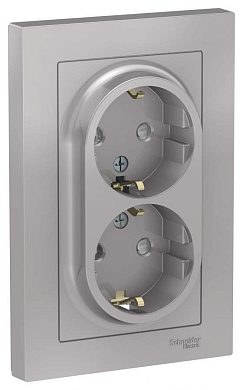 Schneider AtlasDesign роз. СУ 2 мест. алюминий (пласт. осн., земля, шторки) ATN000326 (арт. 662463)