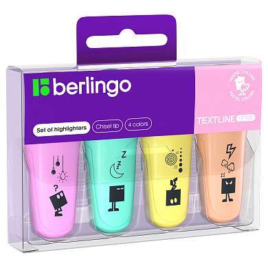 Набор текстовыделителей Berlingo "Textline HP100" мини, 04цв., 1-5мм, пастельные цвета, европодвес (арт. 319408)