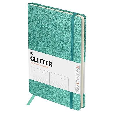 Ежедневник недатированный, А5, 136л., твердый переплет, диз. картон, BG "Glitter. Teal", бирюзовый, на резинке, карман (арт. 369874)