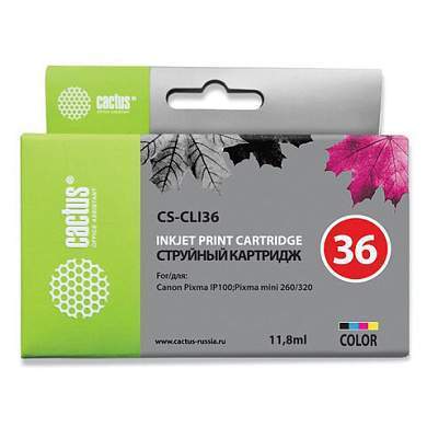 Картридж струйный CACTUS (CS-CLI36) для CANON PIXMA iP100, цветной (арт. 362762)