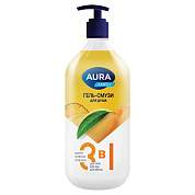 Гель-смузи для душа 3 в 1 для тела, рук и ванны 1 л, AURA FAMILY "Дыня, ананас, персик", дозатор, 14950 (арт. 702025)