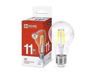 ASD/inHome Deco ЛОН A60 E27 11W(1160lm) 4000К 4K филамент (нитевидная) прозрачная 6145 (арт. 714935)