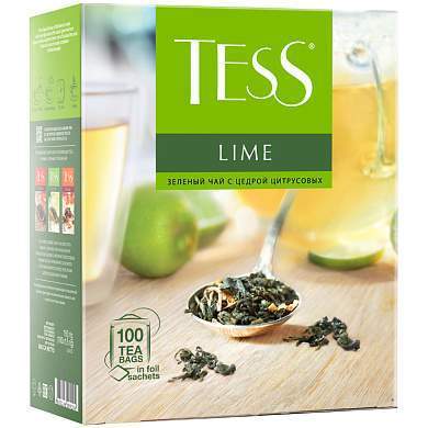 Чай Tess "Lime", зеленый с цедрой цитрусовых, 100 фольг. пакетиков по 1,5г (арт. 246027)