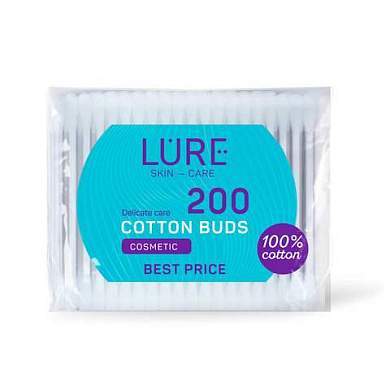 Ватные палочки КОМПЛЕКТ 200 шт., LURE, пакет, ш/к 93202, 10798 (арт. 117604)