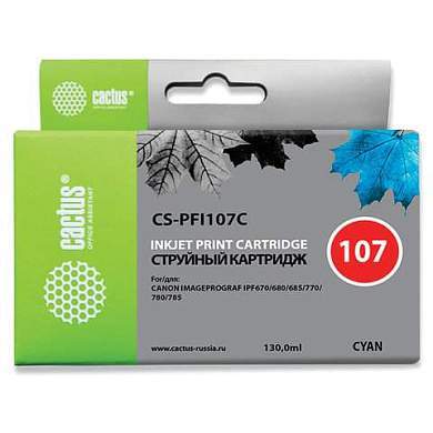 Картридж струйный CACTUS (CS-PFI107C) для CANON PF680/685/780/785, голубой (арт. 362789)