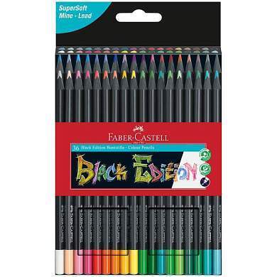 Карандаши цветные Faber-Castell "Black Edition", 36цв., трехгран., черное дерево, заточен., картон. (арт. 306074)