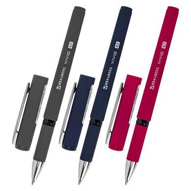 Ручка шариковая с грипом BRAUBERG "VIVID", СИНЯЯ, SOFT TOUCH покрытие, узел 0,7 мм, линия письма 0,35 мм, 144396 (арт. 144396)