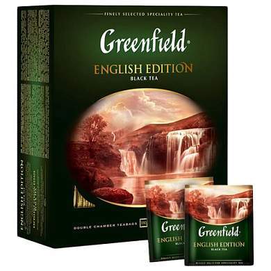 Чай GREENFIELD "English Edition" черный цейлонский, 100 пакетиков в конвертах по 2 г, 1383-09 (арт. 621968)