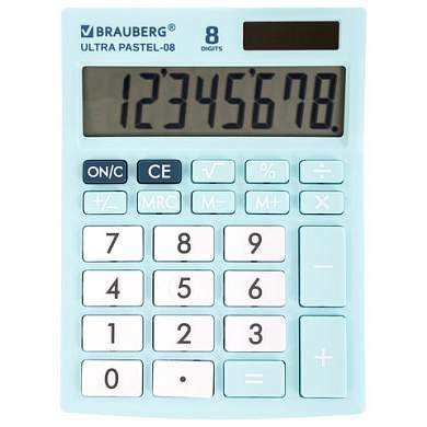 Калькулятор настольный BRAUBERG ULTRA PASTEL-08-LB, КОМПАКТНЫЙ (154x115 мм), 8 разрядов, двойное питание, ГОЛУБОЙ, 250513 (арт. 250513)