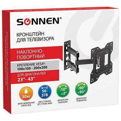 Кронштейн-крепление для ТВ настенный, до 30 кг, VESA 100х100-200х200, 23"-43", черный, SONNEN, 455947 (арт. 455947)