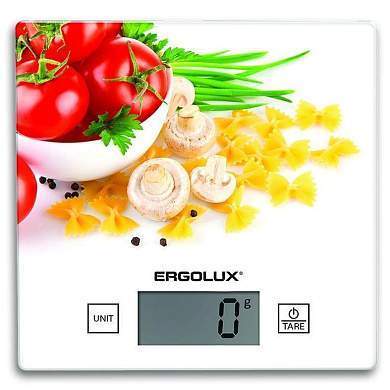 Весы кухон. эл. ERGOLUX ELX-SK01-С36 Паста/томаты, до 5 кг, 15*15cм, ЖК дисплей, 1xCR2032 1865 (арт. 806765)