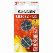 Батарейки литиевые SONNEN Lithium CR2032, "таблетки, дисковые, кнопочные", КОМПЛЕКТ 2 шт., блистер, 457141 (арт. 457141)