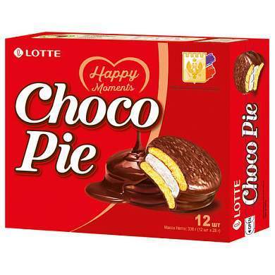 Печенье LOTTE "Choco Pie" ("Чоко Пай"), прослоенное, глазированное, в картонной упаковке, 336 г (12 штук х 28 г) (арт. 620201)