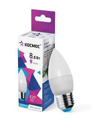 Космос свеча E27 8,5W (8W) (740lm) 6500K 6K матов. 99x37 IC драйвер LkecLED8.5wCNE2765 (арт. 844739)