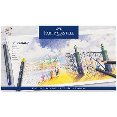 Карандаши цветные Faber-Castell "Goldfaber", 36цв., круглые, заточен., метал. коробка (арт. 285915)