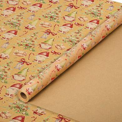 Бумага упаковочная крафт BIG SIZE новогодняя "XMAS Gnomes", 0,7х10 м, ЗОЛОТАЯ СКАЗКА, 592193 (арт. 592193)