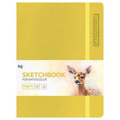 Скетчбук для акварели 40л., А5 BG "Bright. Yellow", кожзам, на резинке, 200г/м2 (арт. 371229)