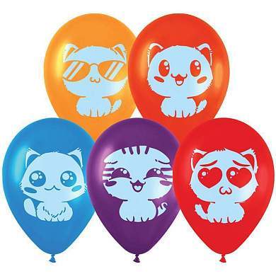 Воздушные шары, 50шт., М12/30см, MESHU "Cute kittens", пастель, ассорти (арт. 330714)