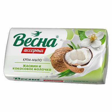 Мыло-крем 90 г ВЕСНА АССОРТИ "Жасмин и кокосовое молочко", нежная пена, 6205 (арт. 608739)