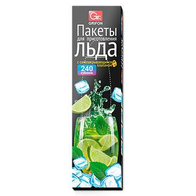 Пакеты для приготовления льда самозакрывающиеся, 10 пакетов по 24 ячейки, 240 кубиков, GRIFON, 101-117 (арт. 701363)