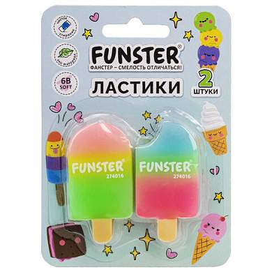 Ластик фигурный FUNSTER (ФАНСТЕР) "АЙСКРИМ", НАБОР 2 ШТУКИ, 55х29х12 мм, экологичный ПВХ, блистер, 274016 (арт. 274016)