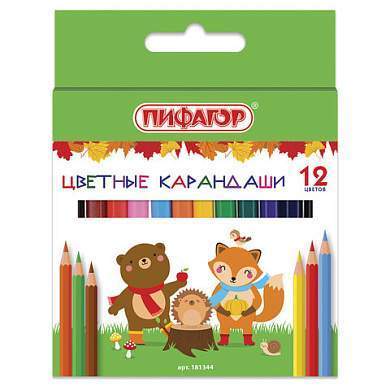 Карандаши цветные ПИФАГОР "МАЛЫШИ-КАРАНДАШИ", 12 цветов, укороченные, шестигранные, натуральное дерево, 181344 (арт. 181344)