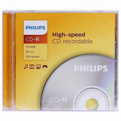 Диск CD-R PHILIPS, 700 Мб, 52x, Slim Case (1 штука), CR7D5SF01/97 (арт. 514201)
