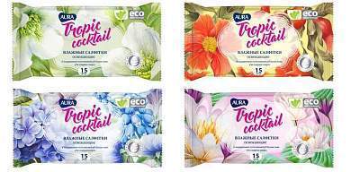 Влажные салфетки 15шт/уп, освежающие AURA Tropic cocktail (Коттон Клаб) (арт. 768737)