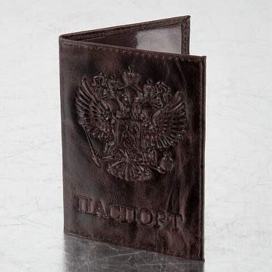 Обложка для паспорта натуральная кожа пулап, 3D герб + тиснение "ПАСПОРТ", темно-коричневая, BRAUBERG, 238194 (арт. 238194)